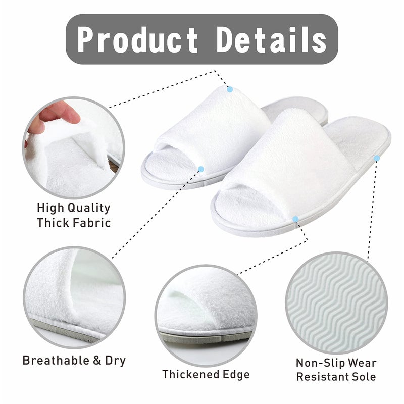 KHC-KHF Spa Slipper 5 Pairs of White Velvet Open Toe Slippers with Travel Bags Slippers Unisex for Guest Women Men for Spa Party Guest Hotel Travel Washable - Image 4